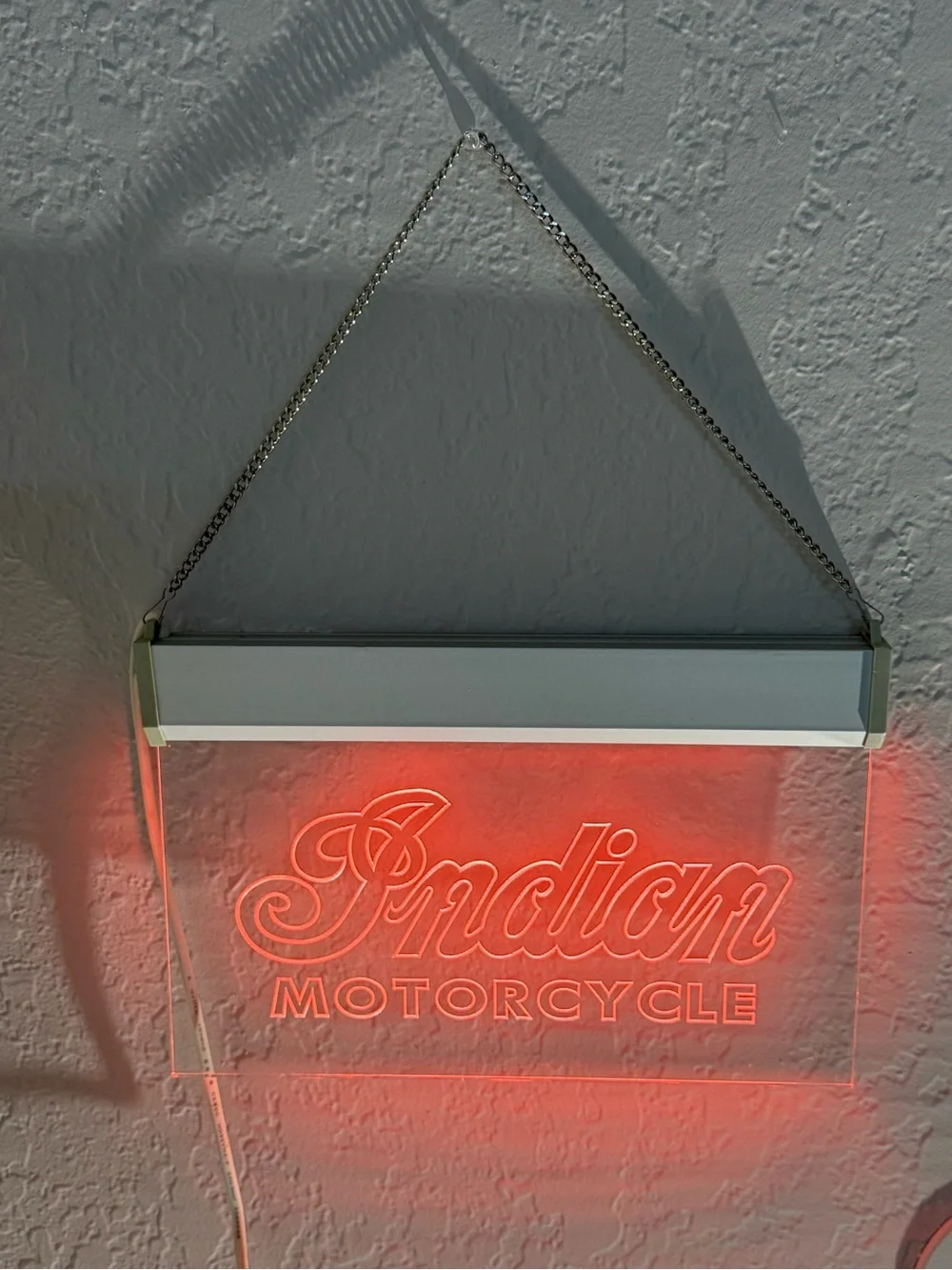 Indian Motorcycle LED Acrylic Hanging Light Sign Red Illuminated Garage Decor